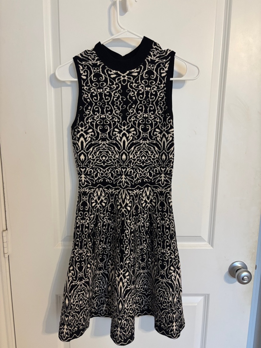 Xhilaration Black & White Sleeveless Patterned Fit-and-Flare Dress